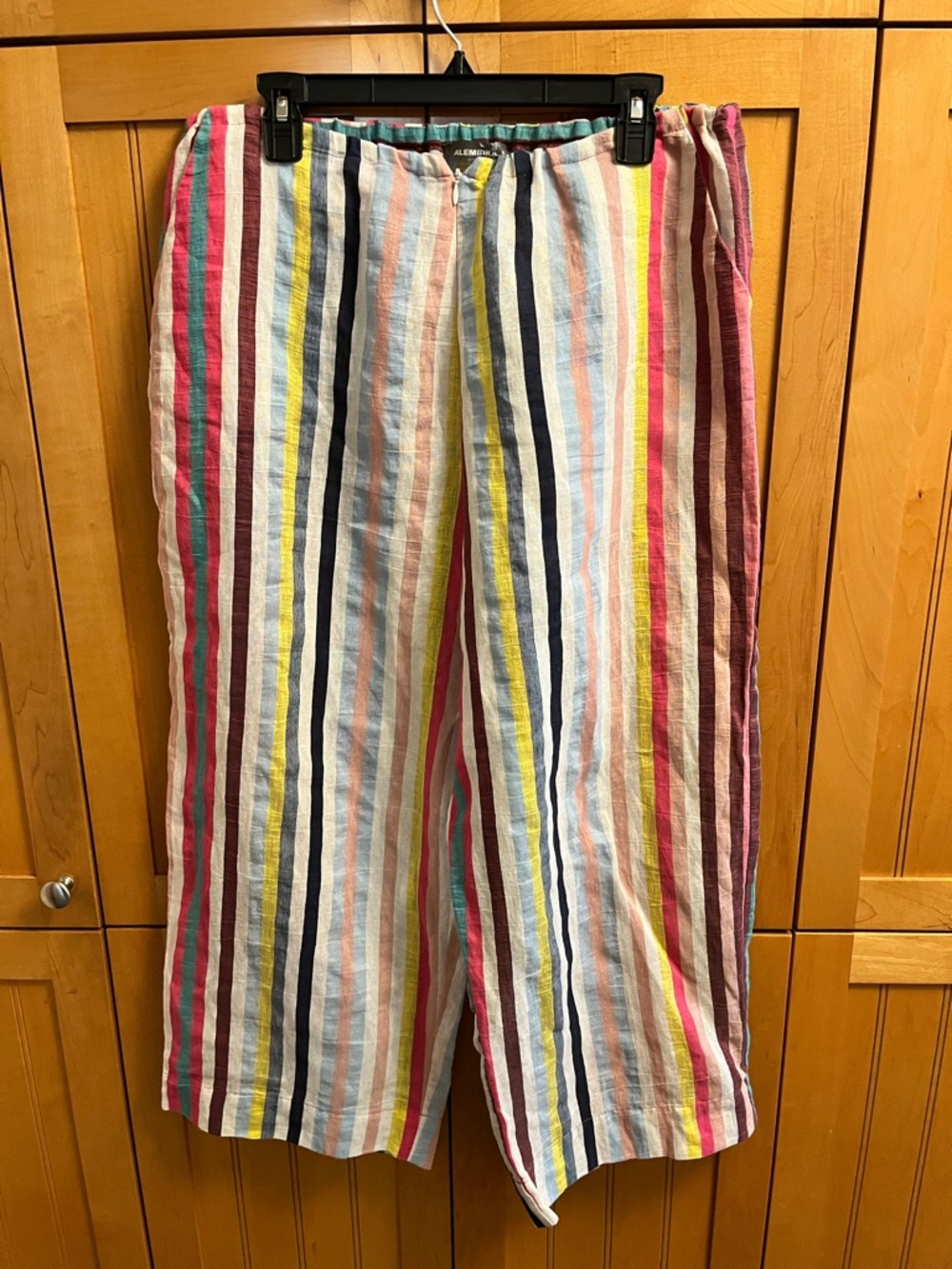 Women’s XL Alembika Multicolor Stripe Wide-Leg Linen Blend Pants